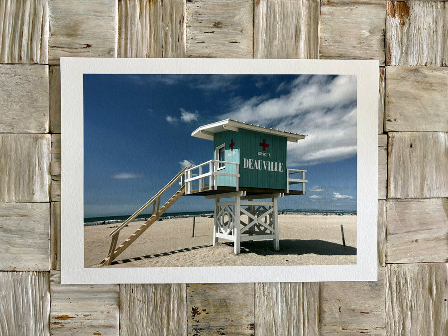 Life guard station at Deauville beach, France giclée print