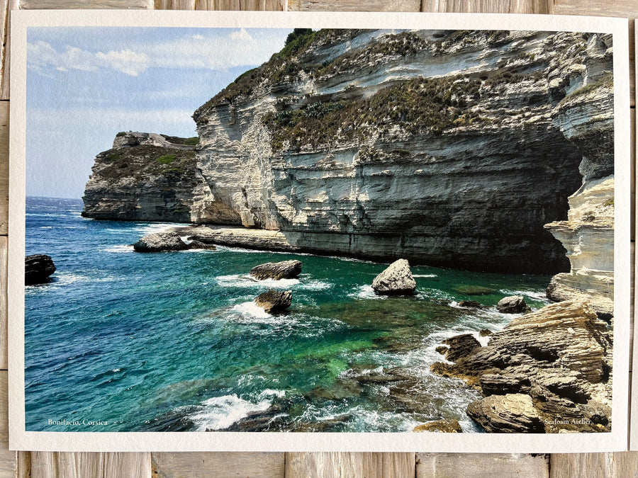 Bonifacio Corsica coastal cliff giclée prints, turquoise sea photography set of 2