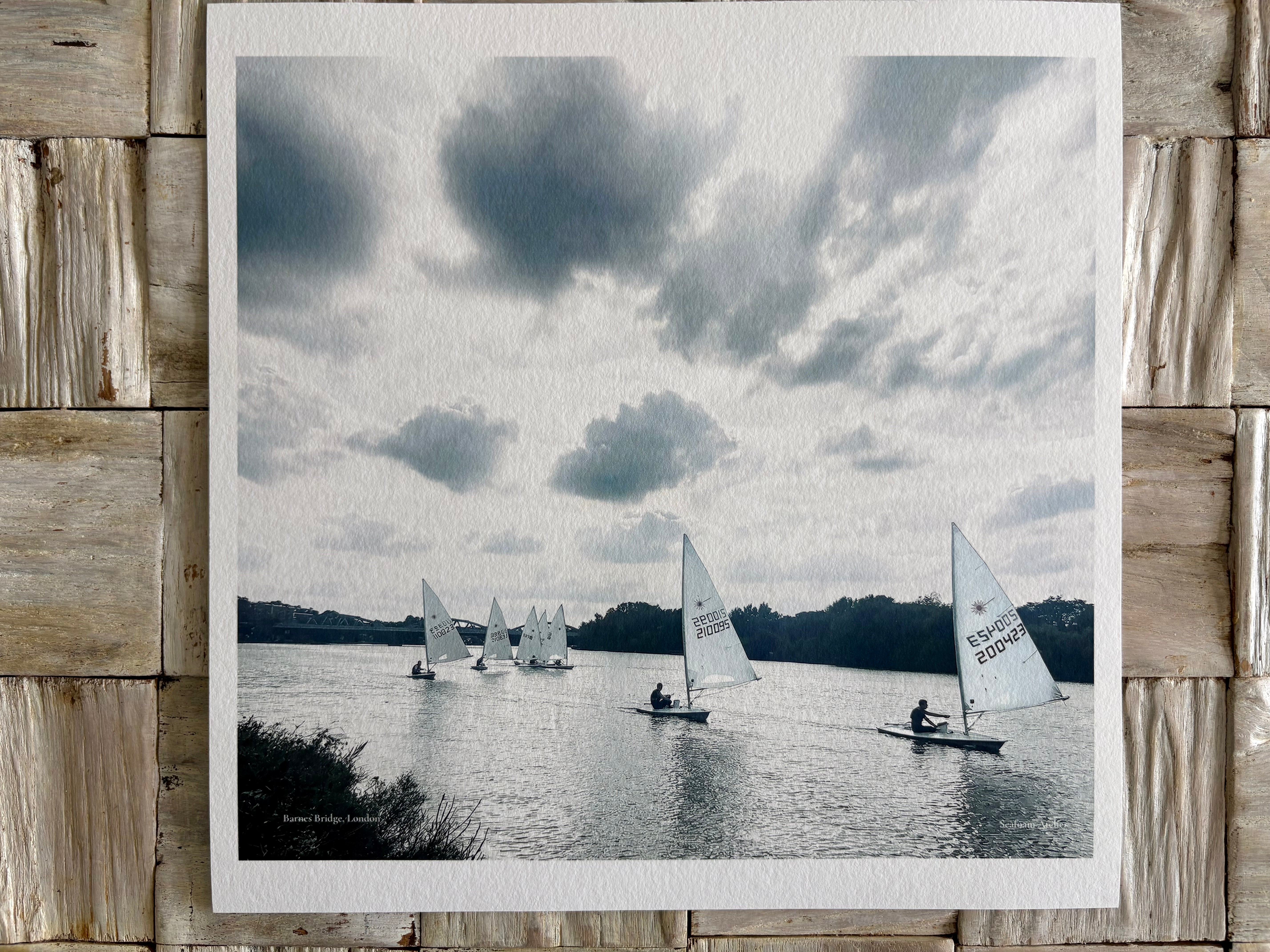 Sailing on the River Thames in cloudy London fine art giclée decor