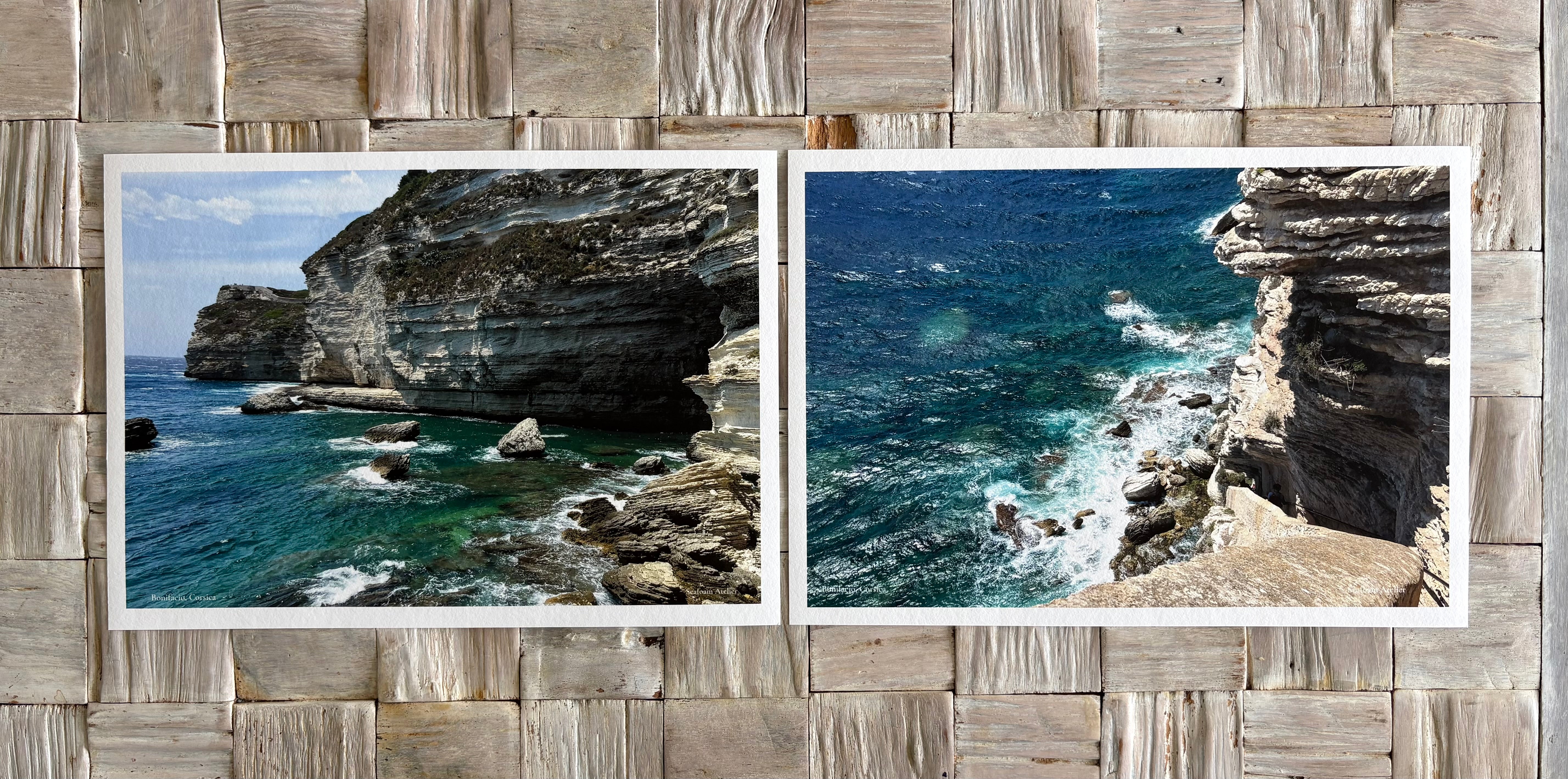 Bonifacio Corsica coastal cliff giclée prints, turquoise sea photography set of 2