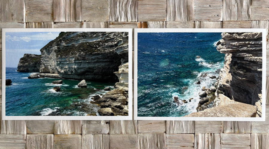 Bonifacio Corsica coastal cliff giclée prints, turquoise sea photography set of 2