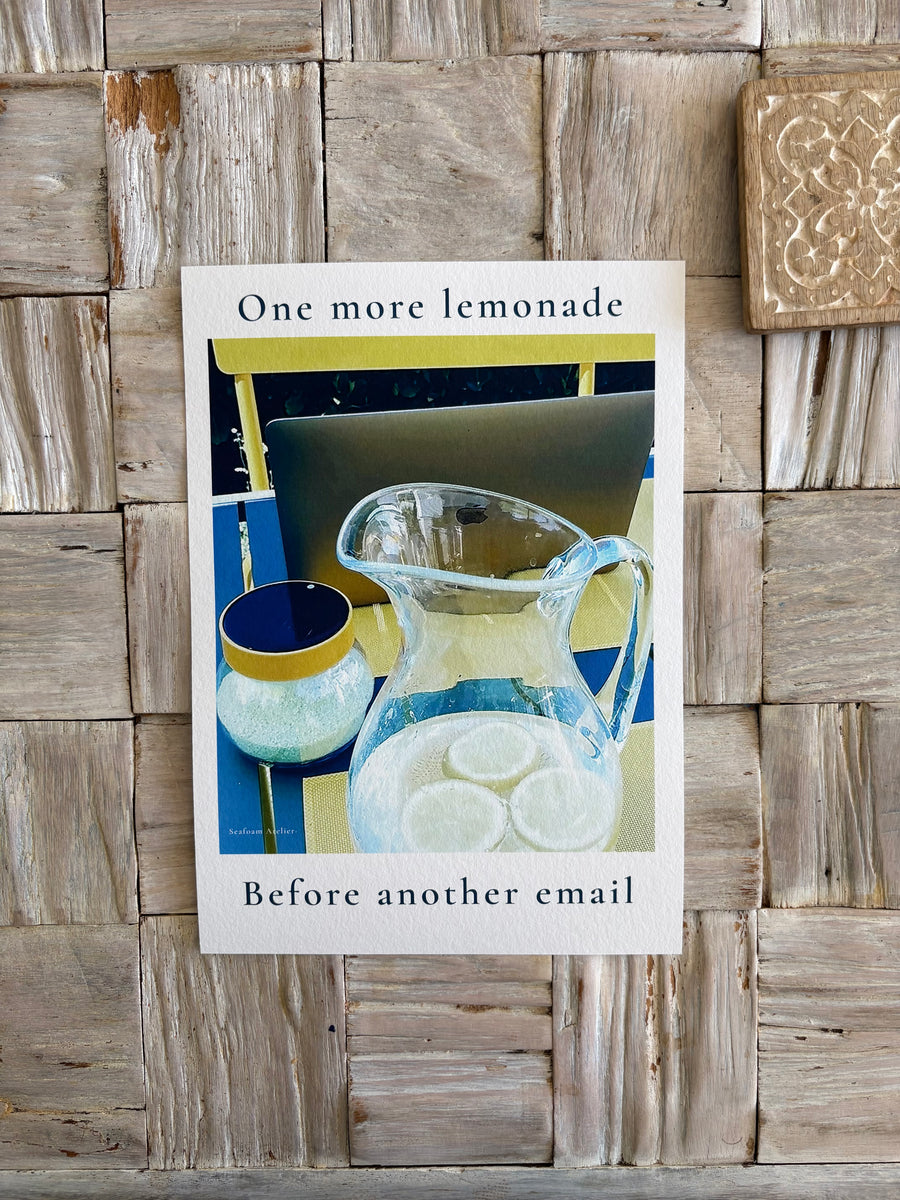 One more lemonade before another email – contemporary wall art print. Blue yellow giclée art