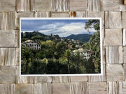 Rapallo, hillside villas and tropical palms in Italian Riviera. Fine art wall giclée print
