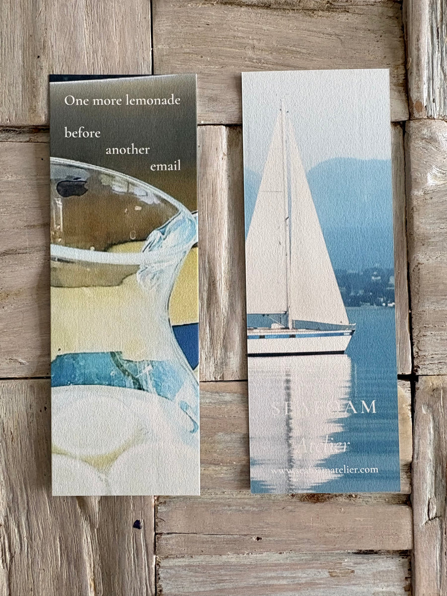 Sea & Citrus double-sided fine art bookmark. Printed on textured laid cardstock