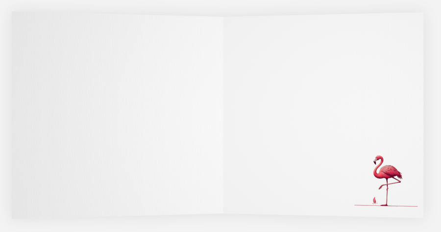 Tropical Fans & Flamingos greeting card. One card, blank inside