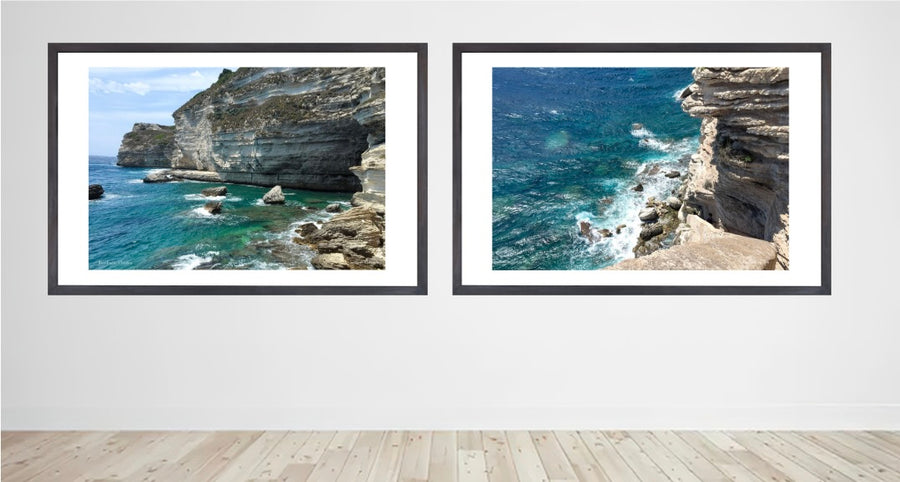 Bonifacio Corsica coastal cliff giclée prints, turquoise sea photography set of 2