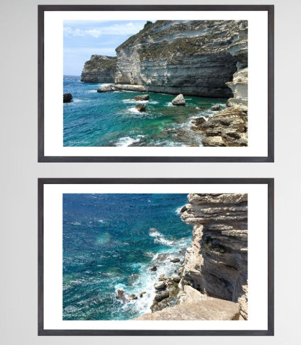 Bonifacio Corsica coastal cliff giclée prints, turquoise sea photography set of 2