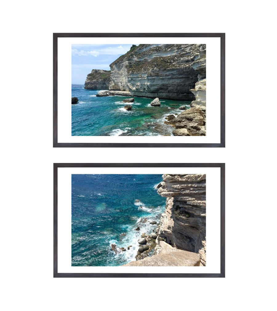 Bonifacio Corsica coastal cliff giclée prints, turquoise sea photography set of 2